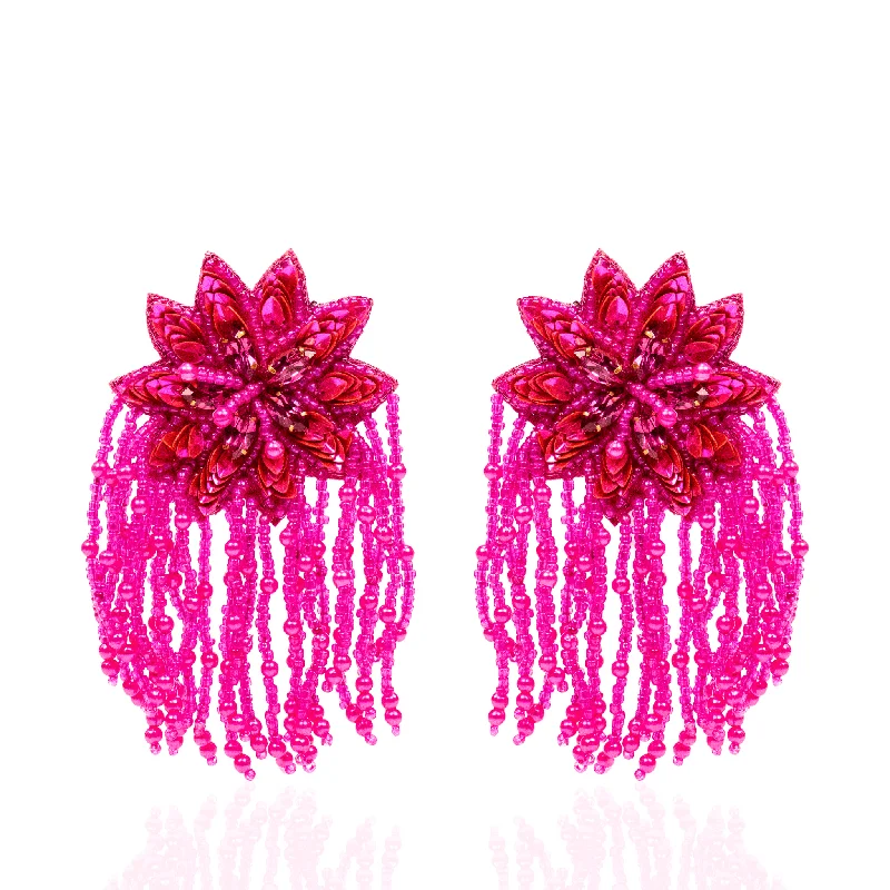 Earrings With Titanium Flair-Tyla Party Dangles - Sequin Fuschia