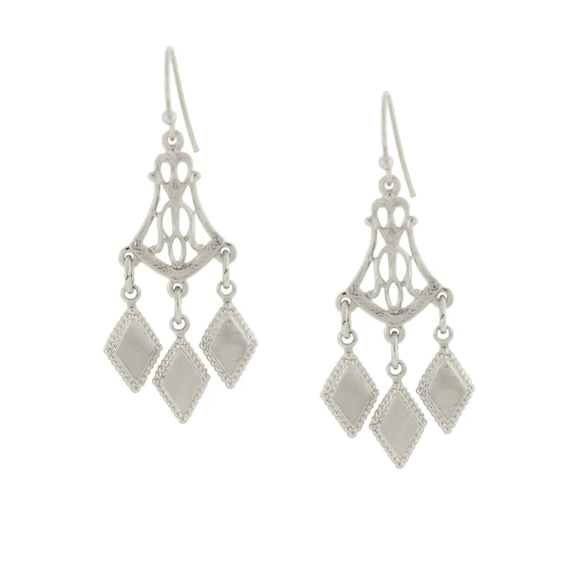 Earrings For Blend Metals-1928 Jewelry Silver Filigree & Diamond Cut Drops Chandelier Earrings