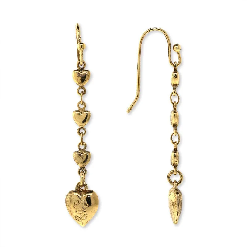 Best Get Earrings-1928 Jewelry Gold Linear Linked Hearts & Etch Flower Drop Earrings