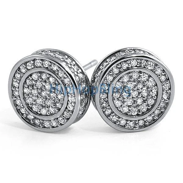 Earrings For Mild Wear-3D Circle Large CZ Iced Out Bling Bling Earrings