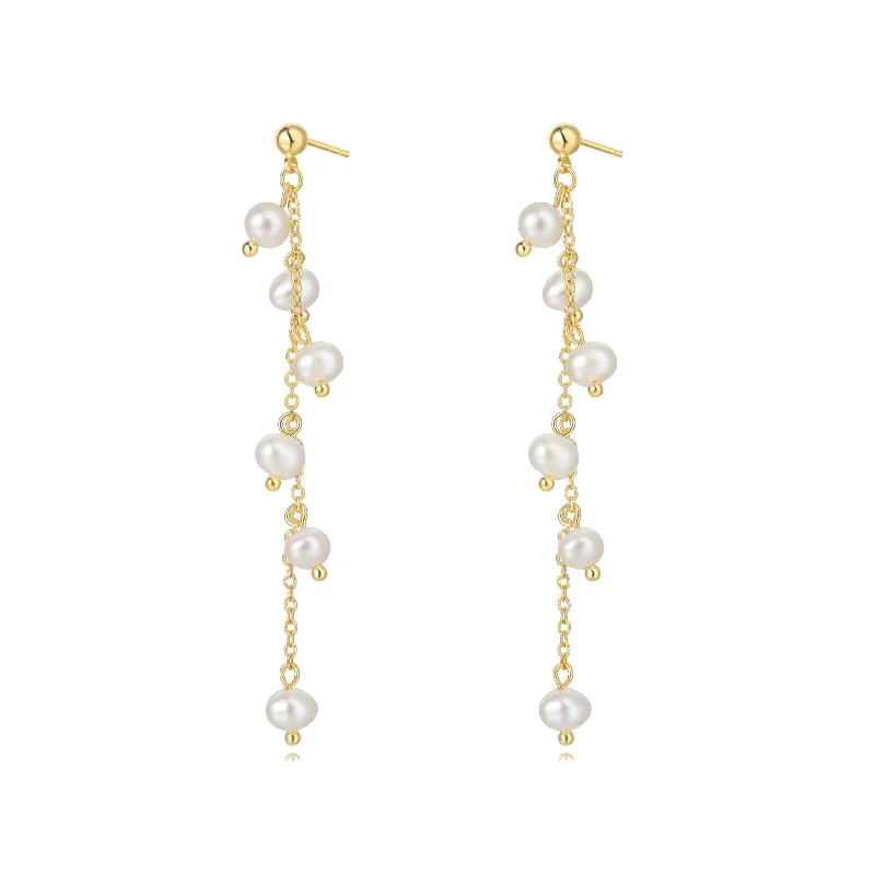 Earrings With Raw Finish-Melanie Pearl Drop Earring