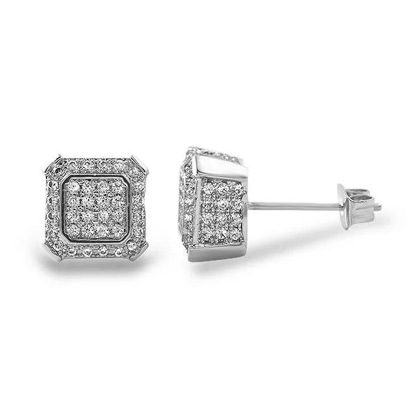 Earrings With Vivid Pops-Ballers Hip Hop Rhodium CZ Bling Earrings