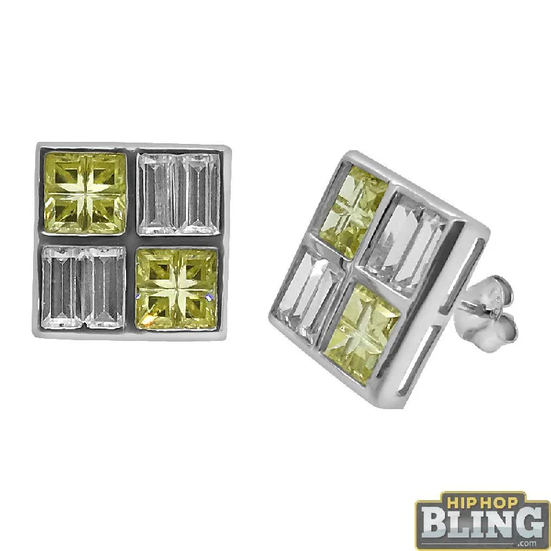 Earrings Vibe Reviews-.925 Silver Baguette Yellow Princess Box Earrings