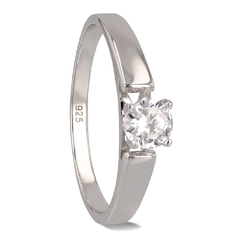 Rings For Mixed Charms-Solitaire Cubic Zirconia 925 Sterling Silver Women's Engagement Ring