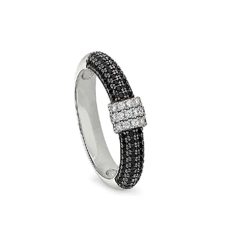 Rings For Sun-Kissed Skin-Women's Ring with Black & White Simulated Diamonds