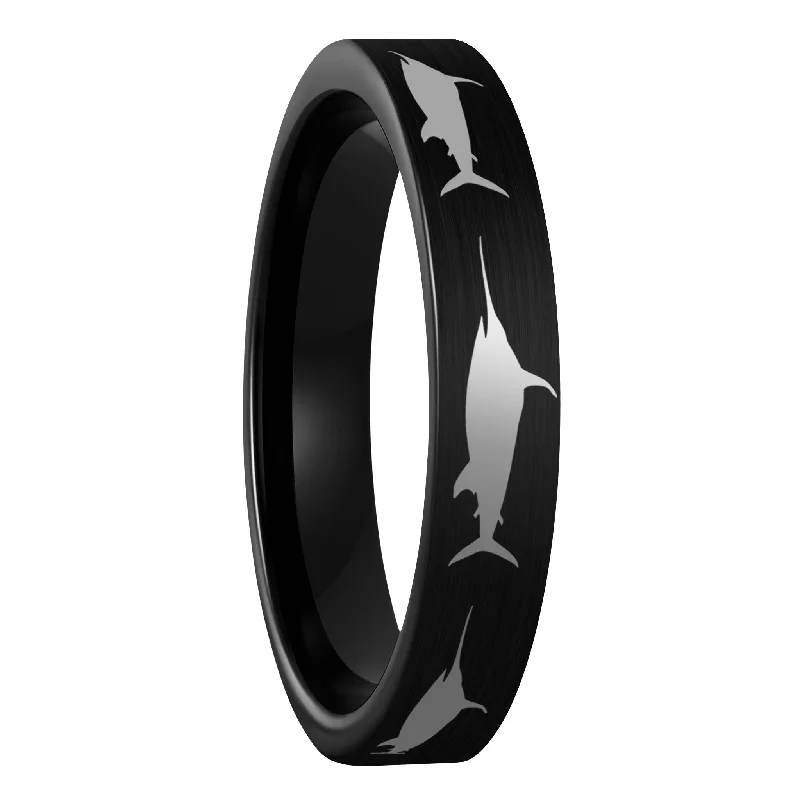 Rings Fit Variety-Swordfish Brushed Black Tungsten Women's Wedding Band