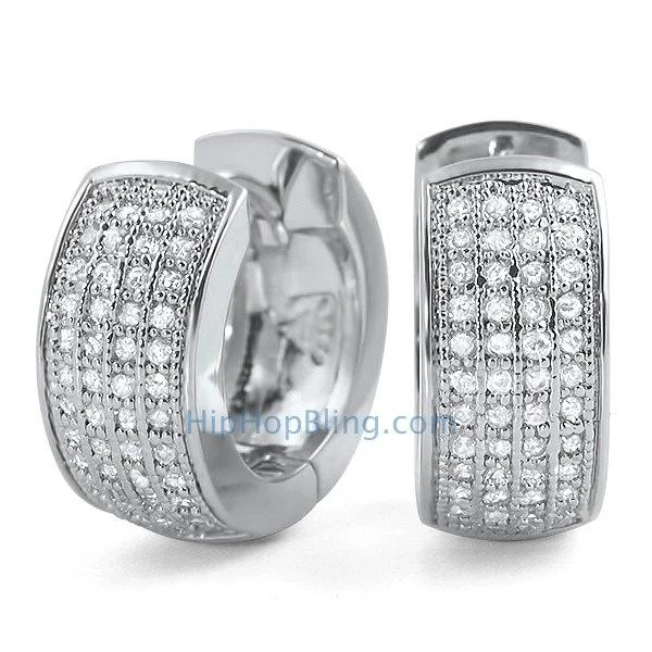 Earrings For Ice Wear-Thick 4 Row Hoops CZ Huggie Bling Earrings