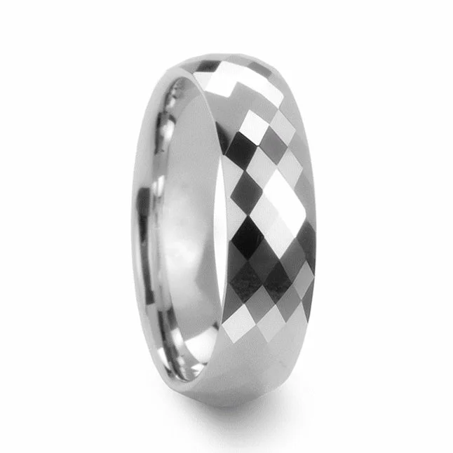 Rings Craft Secrets-Diamond Faceted White Tungsten Wedding Band