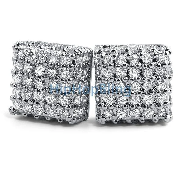 Earrings Pair Ideas-Large 3D Box CZ Hip Hop Earrings