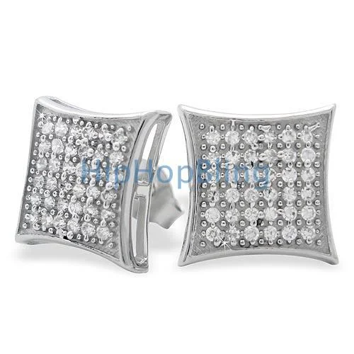 Earrings Stay Test-Large Puffed Kite CZ Micro Pave Bling Earrings .925 Silver