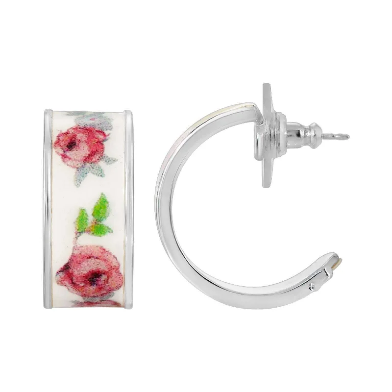 Best Breezy Earrings-1928 Jewelry Pink Rose Hoop Post Earrings