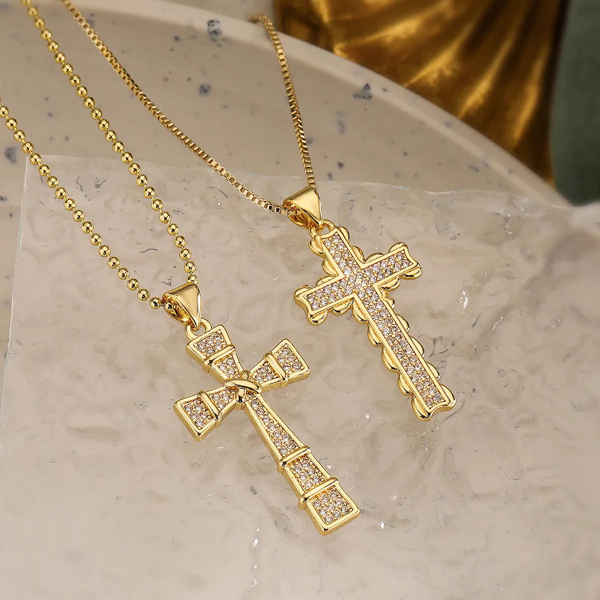 Necklaces Vibe Reviews-Copper 18K Gold Plated Basic Cross Inlay Zircon Pendant Necklace