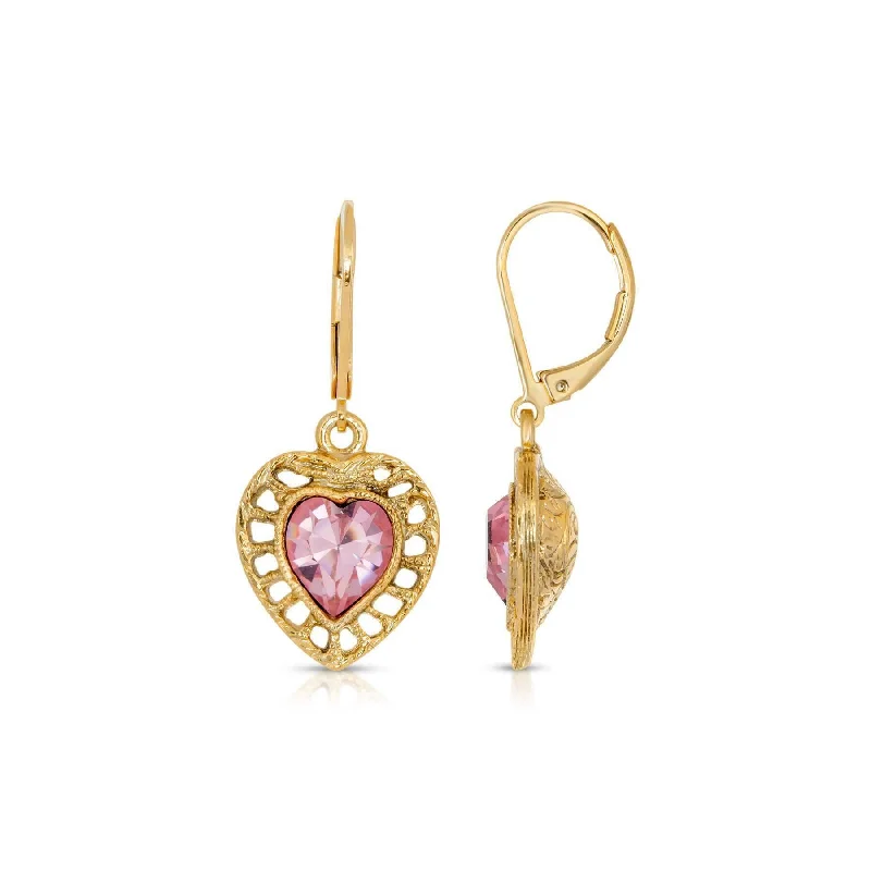 Earrings For Journey Looks-1928 Jewelry Pink Genuine Austrian Crystal Heart Drop Earrings