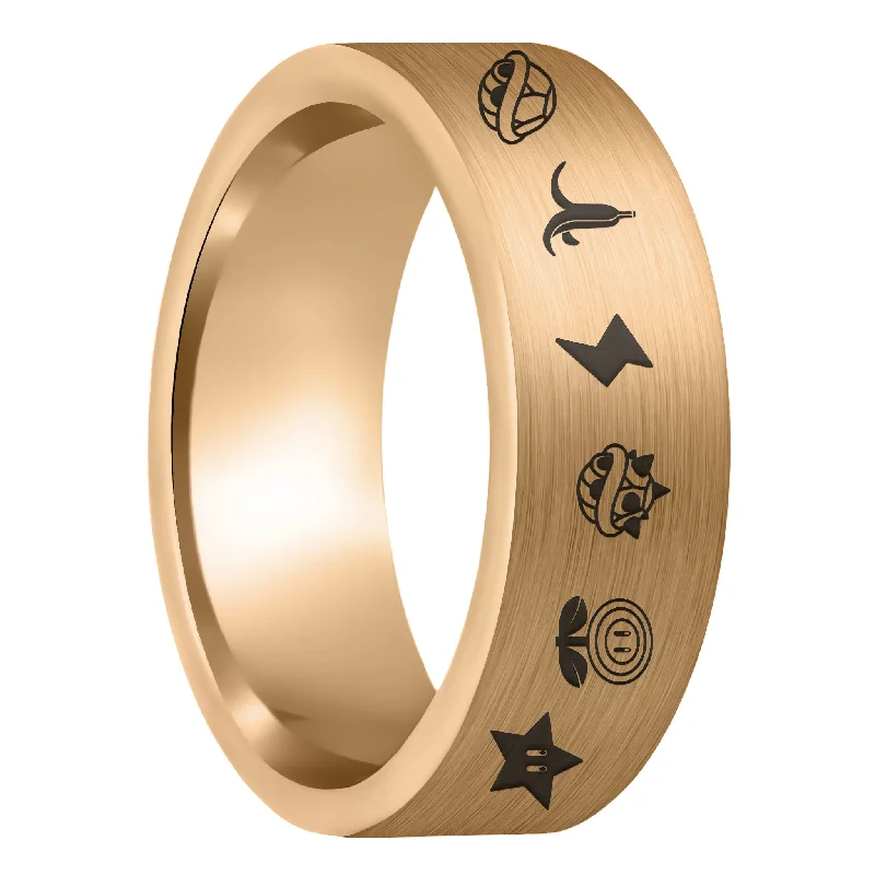 Rings For Petite Stones-Mario Kart Items Brushed Rose Gold Tungsten Men's Wedding Band