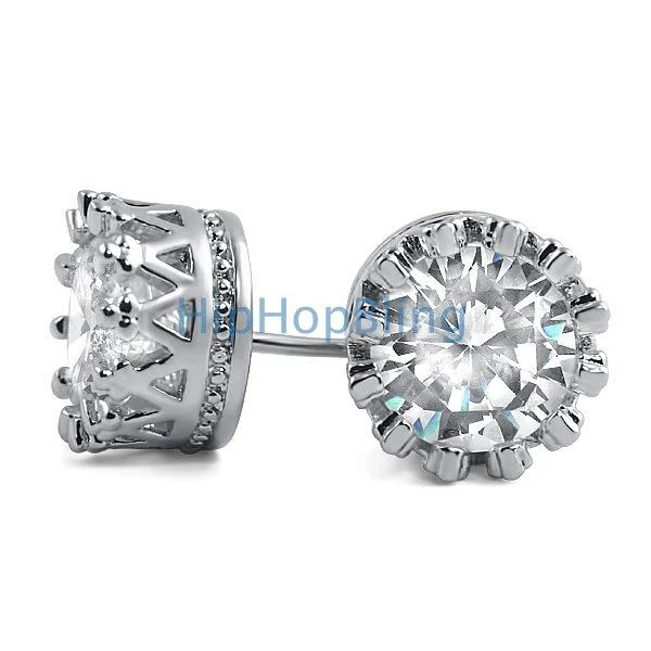 Earrings For Hush Looks-Crown Solitaire Round CZ Bling Bling Earrings