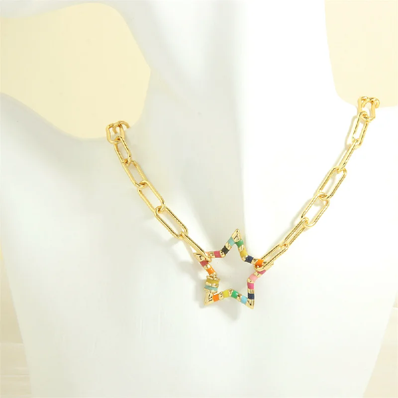 NE2052-Colorful Oil Necklace Five-Pointed Star