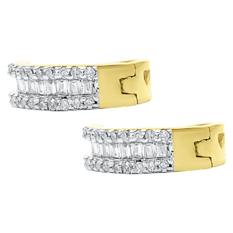 Earrings For Stylish Gals-Hoop Baguette Diamond Earrings .28cttw 10K Yellow Gold