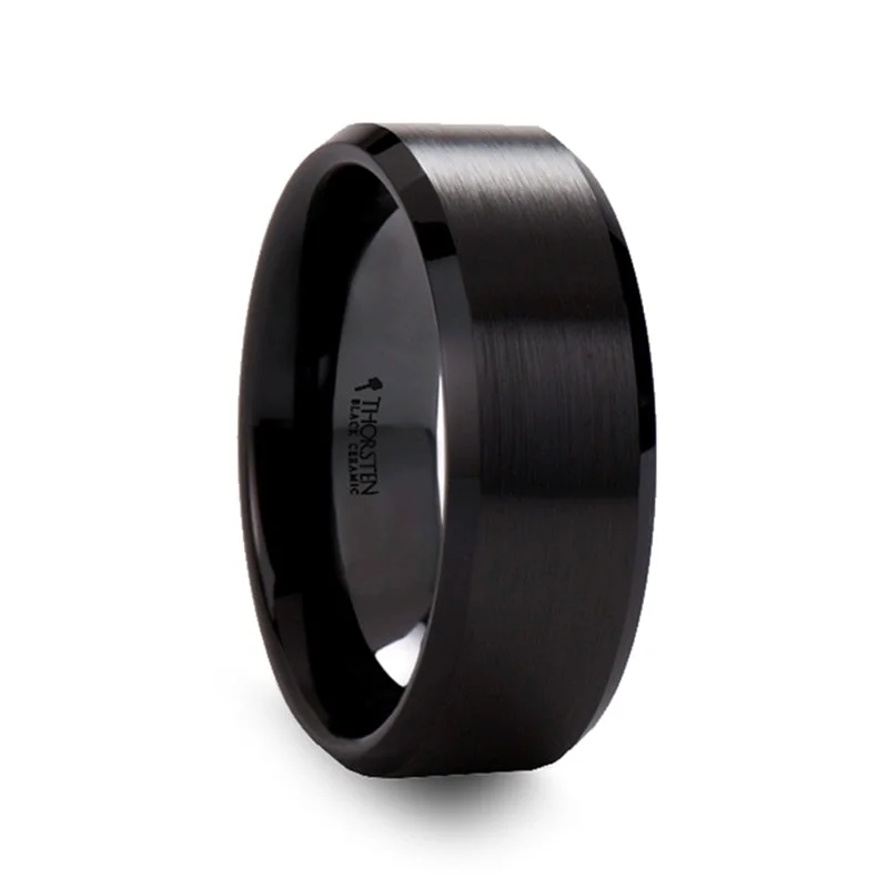 Best Quiet Rings-Classic Brushed Black Ceramic Men's Wedding Band