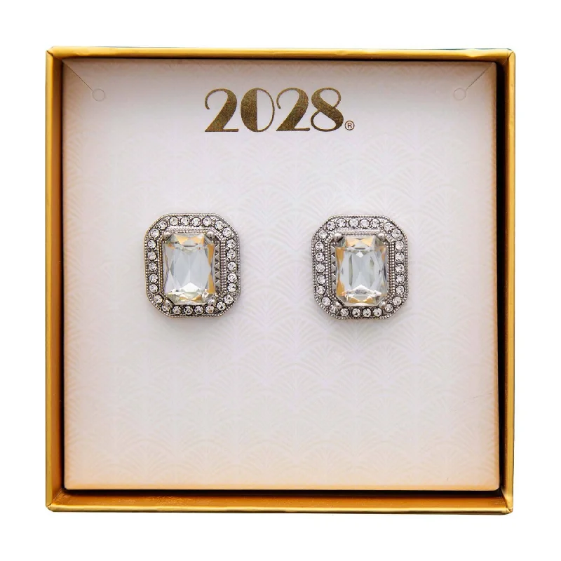 Earrings For Dry Flair-2028 Jewelry Crystal Octagon Button Earrings