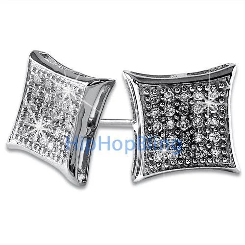 Solid Earrings For Presence-Kite Medium CZ Bling Bling Micro Pave Earrings .925 Silver