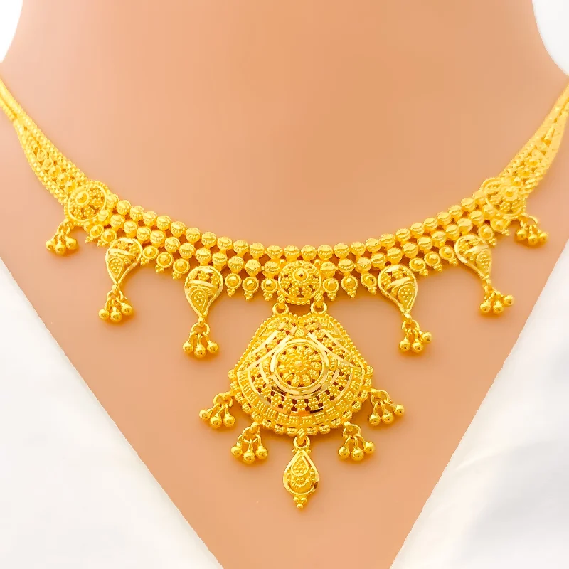 Necklaces For Office Looks-Traditional Festive Paisley 22k Gold Necklace Set