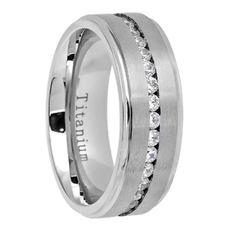 Rings Slip Ease-Titanium Men's Wedding Band with Cubic Zirconia