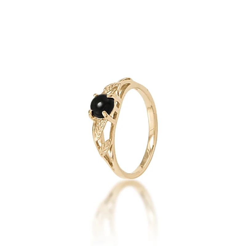 Mini Rings For Delicacy-Maile Leaf Black Coral Ring in Gold - 5mm