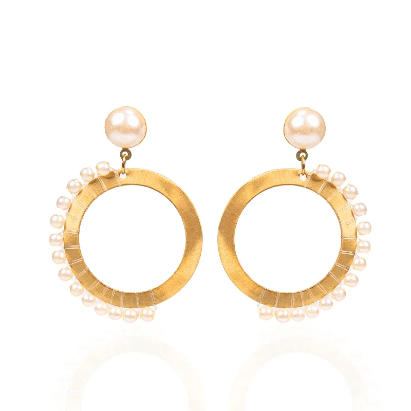 Earrings For Sharp Looks-Brittany Pearl Dangles - Gold