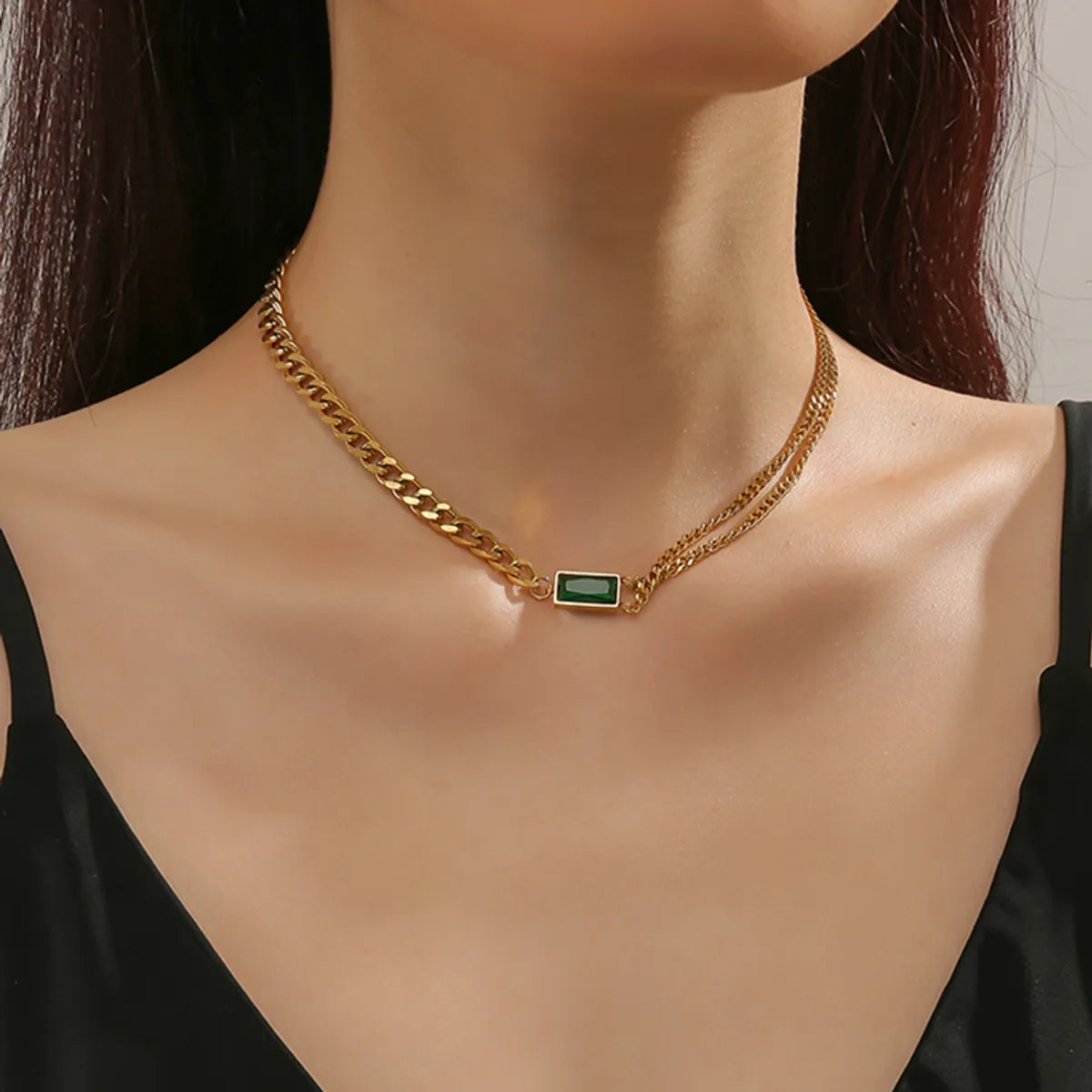 Necklaces Build Ratings-Modern Style Simple Style Square Titanium Steel Polishing Plating Inlay Rhinestones 18k Gold Plated Necklace