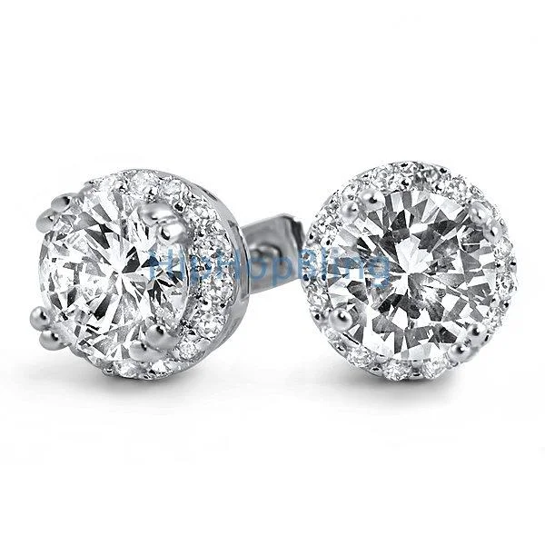 Earrings Hunt Guide-Iced Out Border Solitaire CZ Bling Bling Earrings