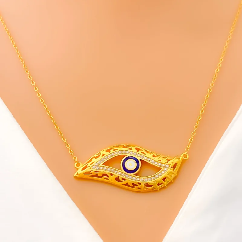 Low Craft Necklaces-Elegant Evil Eye 21k Gold CZ Necklace