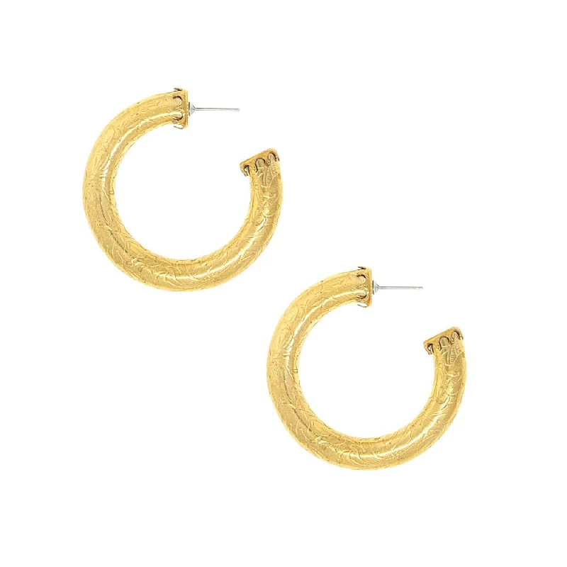 Earrings Beam Guide-1928 Jewelry Gold Etched Vine Round Hoop Earrings