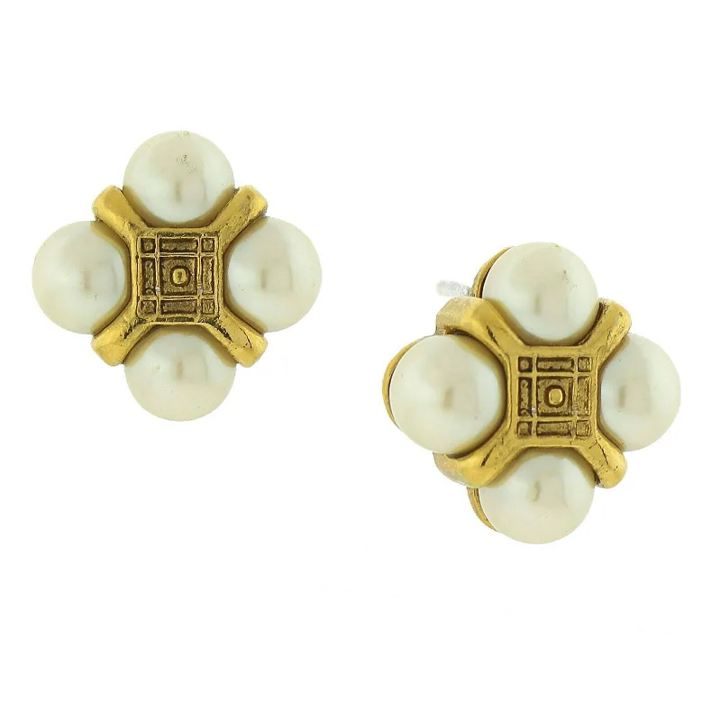 Earrings For Soft Flair-Antiquities Couture Quartet Faux Pearl Button Earrings