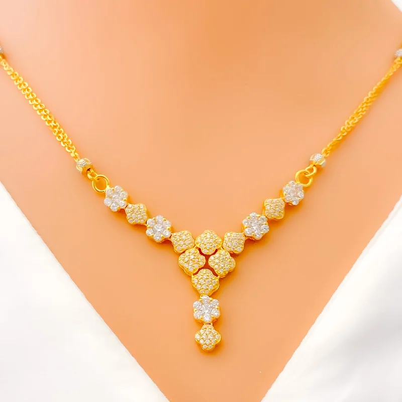 Necklaces For Tween Years-Modish Fancy 22k Gold Floral CZ Necklace Set