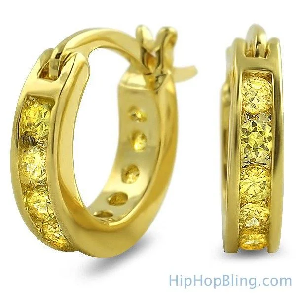 Earrings For Lazy Mornings-Channel Hoop Lemonade Canary CZ Bling Bling Earrings