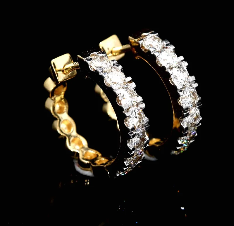 Earrings Scale Options-Tennis Hoop Huggie Diamond Earrings Solid 14K Gold