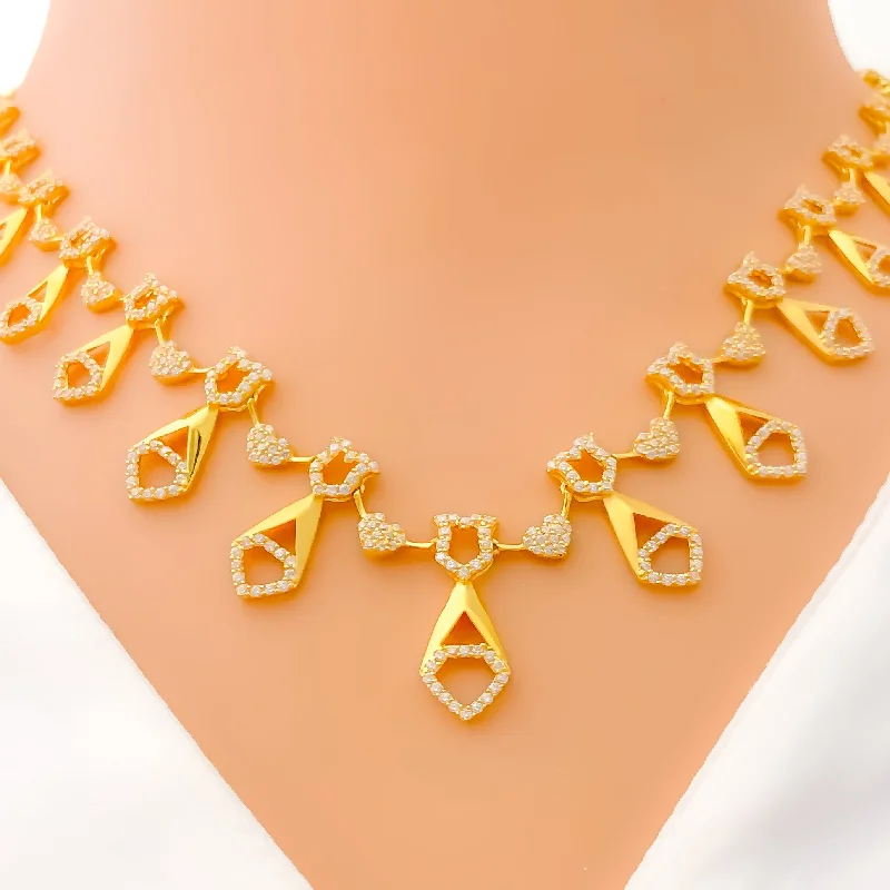 Necklaces Rust Resistance-Mesmerizing Chevron Heart 22k Gold CZ Necklace Set