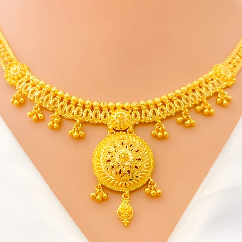 Steal Necklaces For Bargains-Radiant Graceful Floral 22k Gold Necklace Set