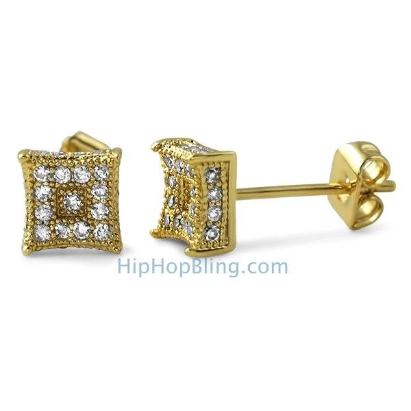 Best Firm Earrings-3D Box Kite S Gold Micro Pave CZ Earrings