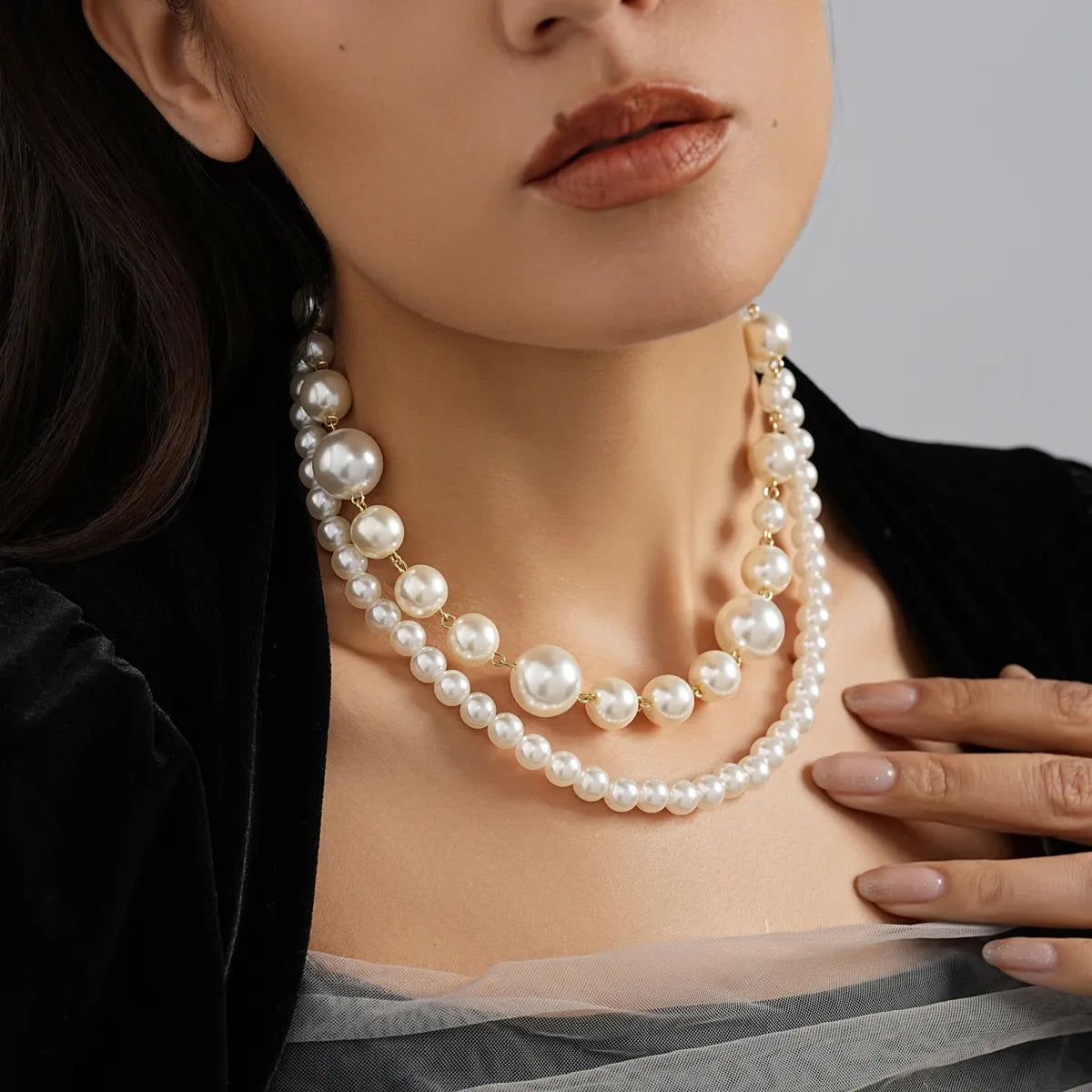 Necklaces For Surprise Gifts-Sweet Round Imitation Pearl Alloy Beaded Layered Plating Women's Layered Necklaces