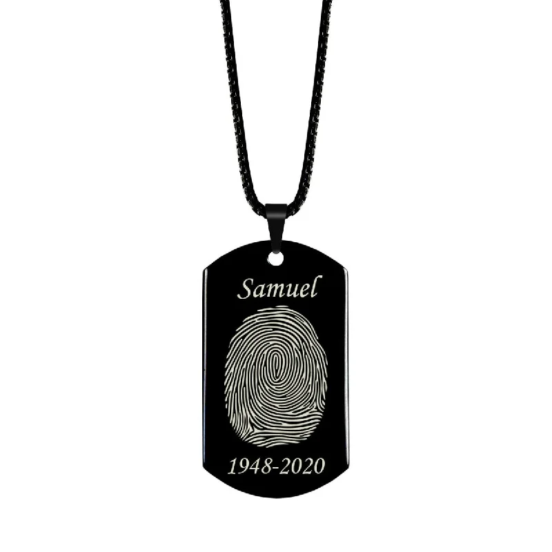 Necklaces For Solo Pop-High Polished Stainless Steel Fingerprint Dog Tag Necklace