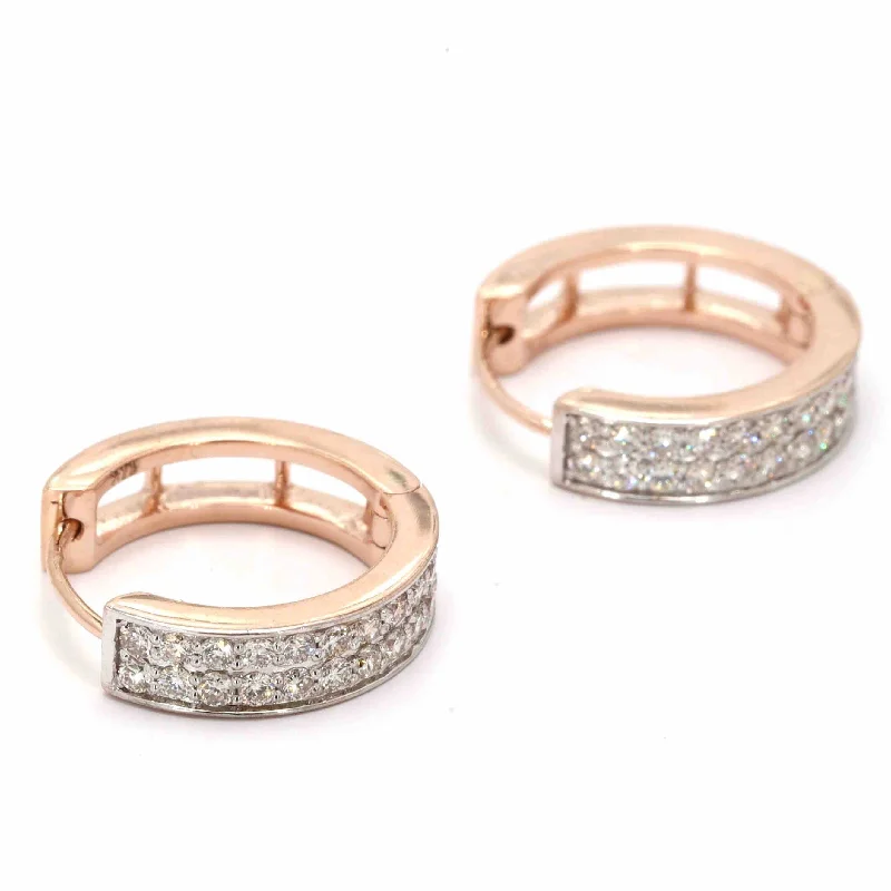 posh Earrings For Keepsakes-Double Hoop Diamond Earrings Solid 14K Gold