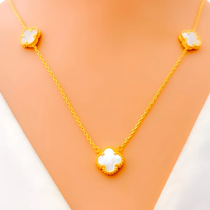 Necklaces Coat Types-Majestic Beautiful 21k Gold Clover Necklace Set