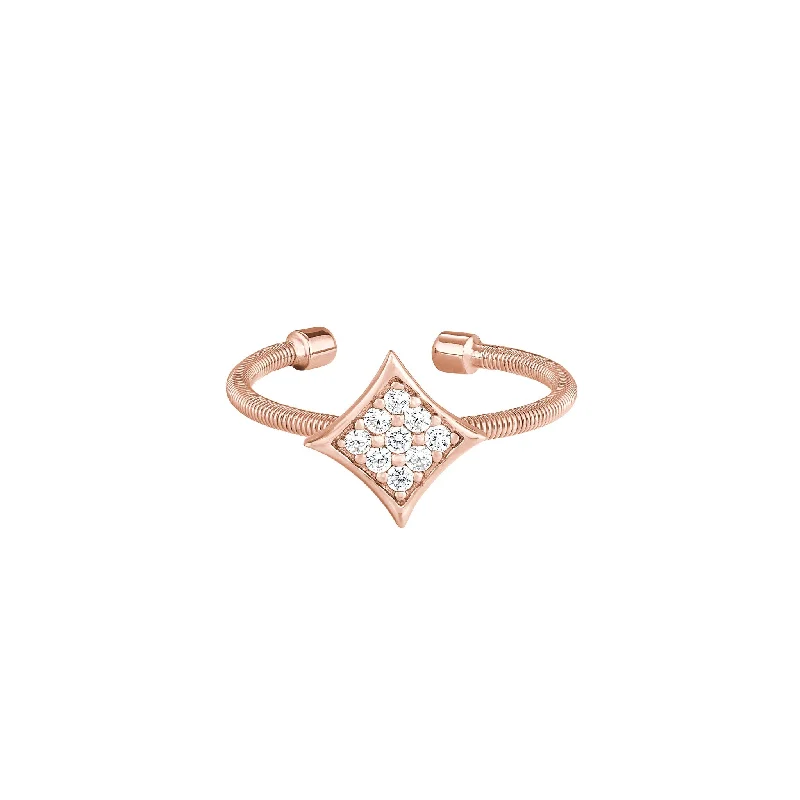 Rings For Tranquil Evenings-Cable Diamond Shaped Ring with Simulated Diamonds