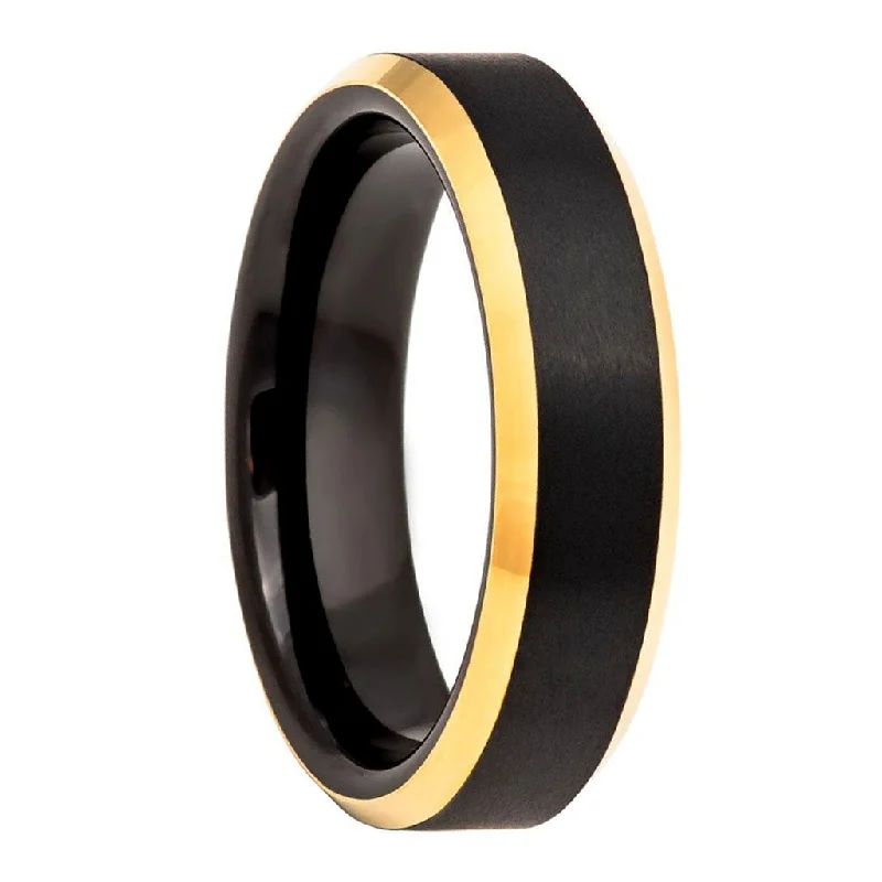 Rings For Frenzied Days-Black Tungsten Women's Wedding Band with Gold Edges