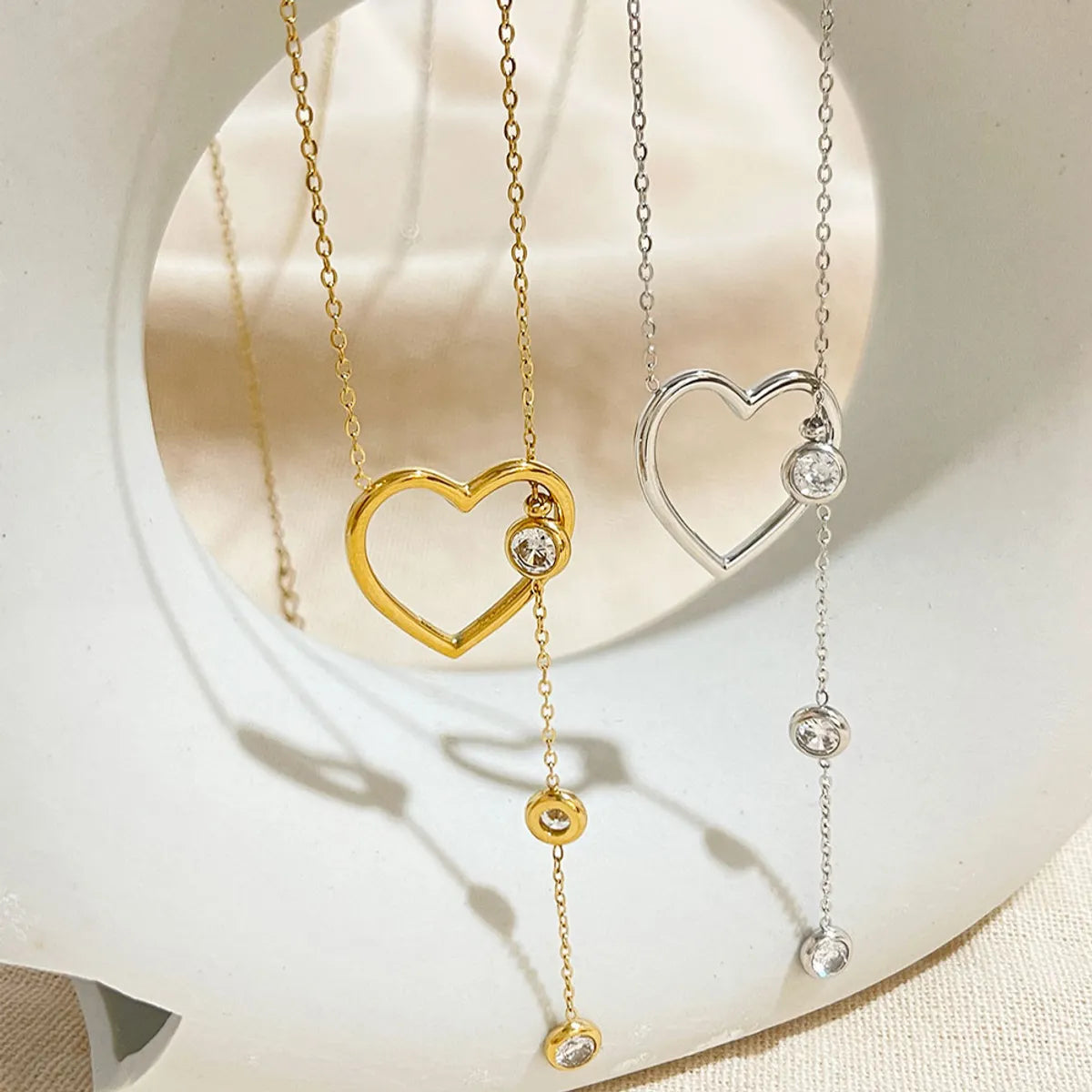 Necklaces Keep Guide-Elegant Heart Shape Stainless Steel Plating Inlay Zircon Pendant Necklace 1 Piece