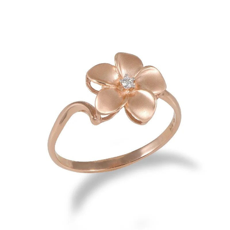 Rings For Sun-Kissed Skin-Plumeria Ring in Rose Gold with Diamond - 11mm