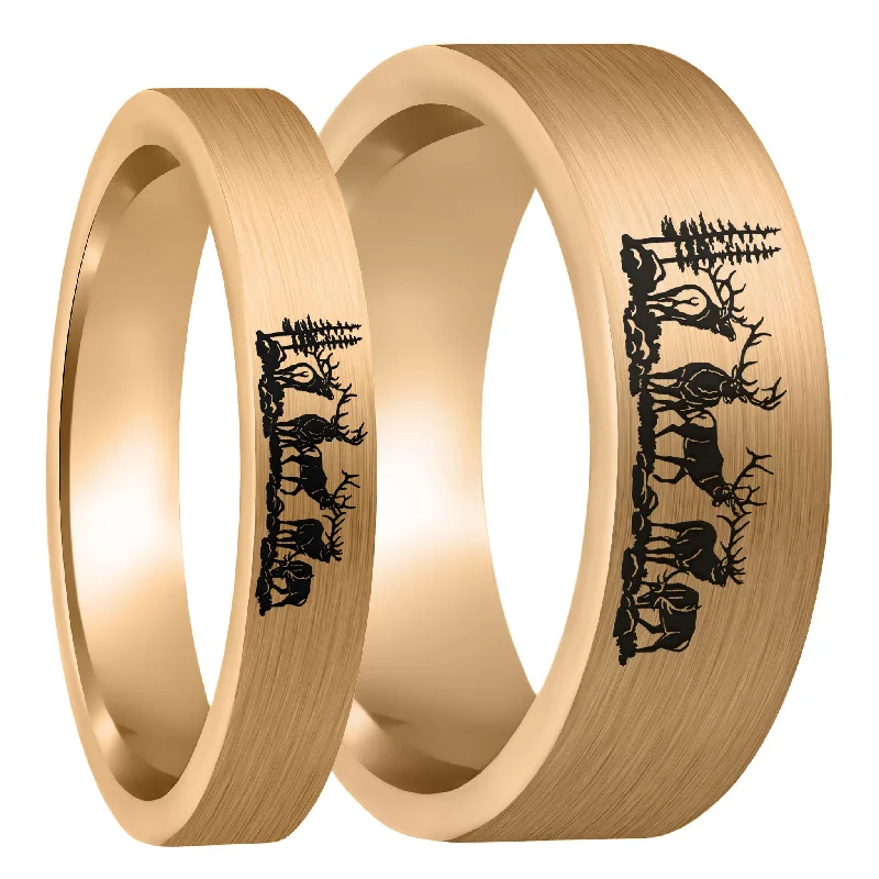 Premium Rings For Craft-Bull Elk Brushed Rose Gold Tungsten Couple's Matching Wedding Band Set