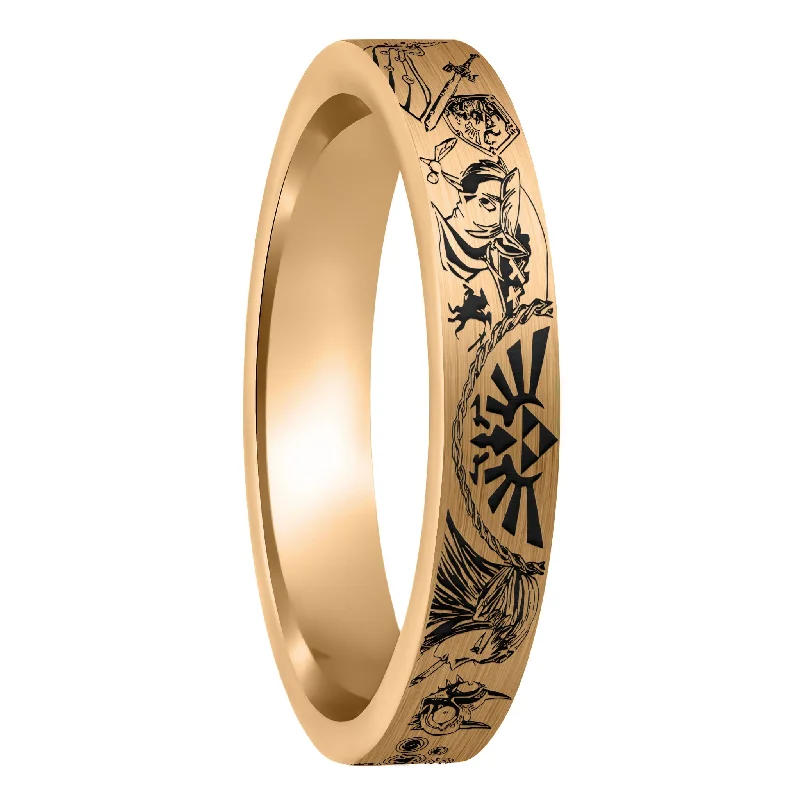 Rings Luster Hacks-Legend of Zelda Brushed Rose Gold Tungsten Women's Wedding Band