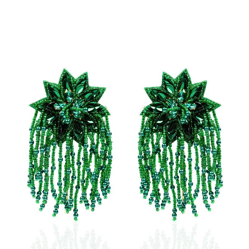 Earrings With Vivid Pops-Tyla Party Dangles - Sequin Emerald